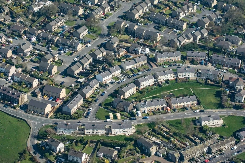 Aerial view of a residential neighbourhood